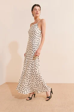 Robe longue à fines bretelles à pois