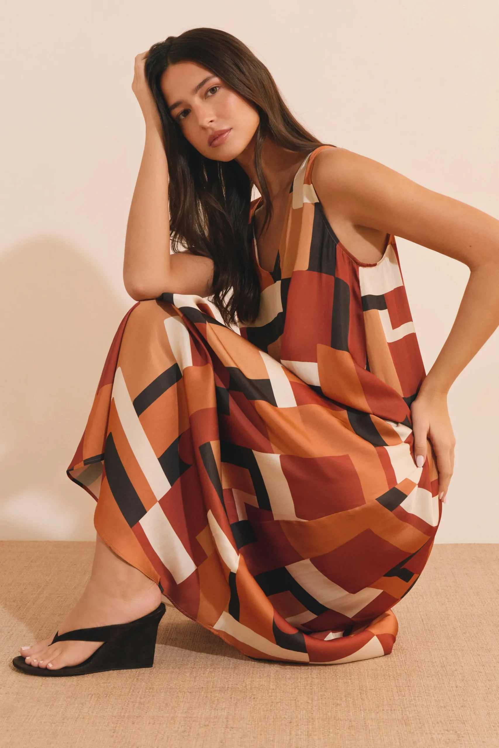 Robe longue à imprimé géométrique