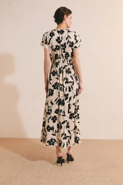 Robe longue à motifs avec décolleté V