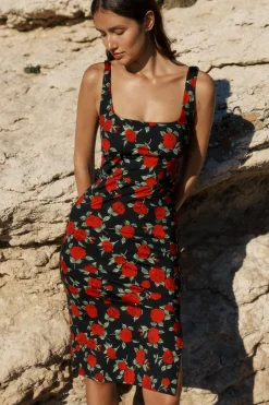 Robe midi avec fente à motif floral