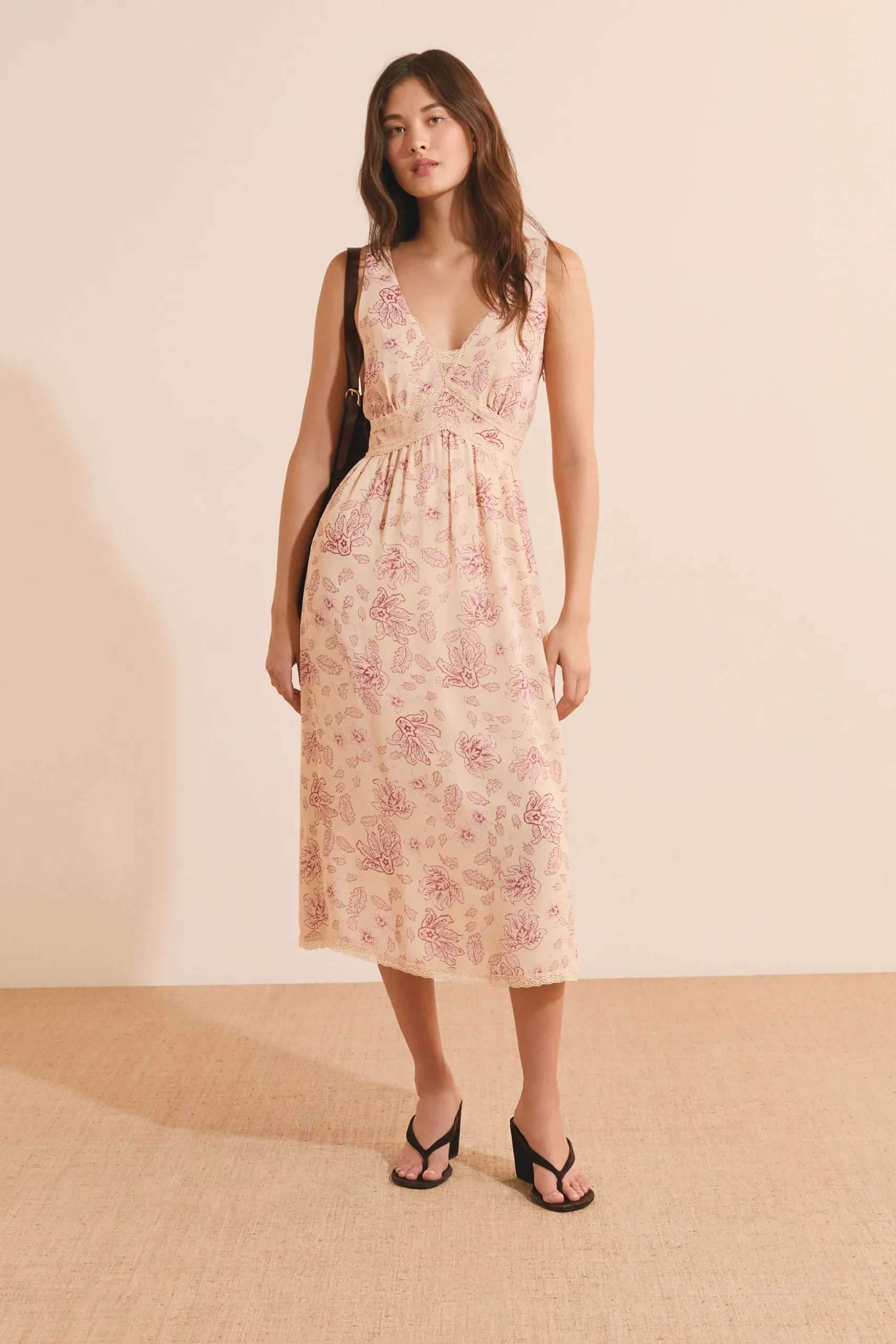 Robe midi col V à motifs