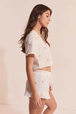 Short de pyjama en coton à motifs cerises