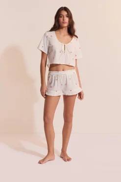 Short de pyjama en coton à motifs cerises
