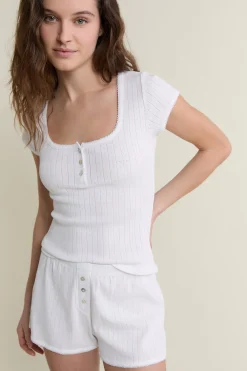 Short de pyjama en coton pointelle