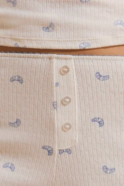Short de pyjama en coton pointelle à motifs croissants