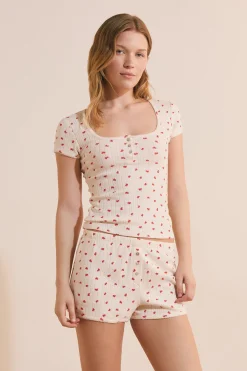 Short de pyjama en pointelle à motifs fraises