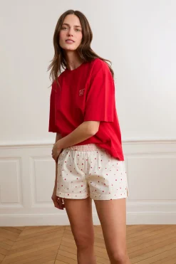 Short de pyjama à motifs cœurs avec coton