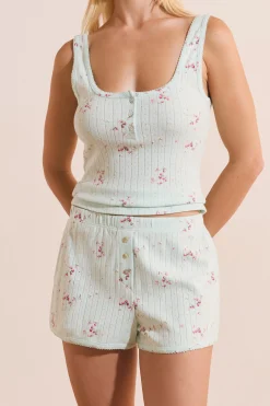 Short de pyjama à motifs en coton pointelle