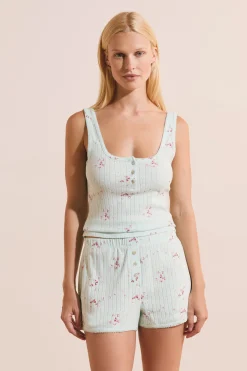 Short de pyjama à motifs en coton pointelle
