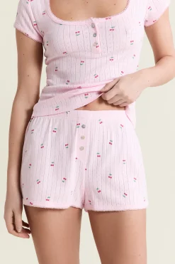 Short de pyjama à motifs en coton en pointelle