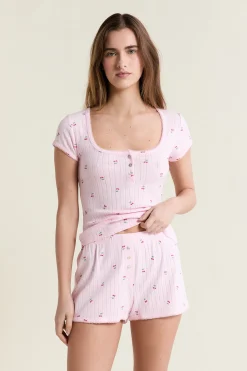 Short de pyjama à motifs en coton en pointelle