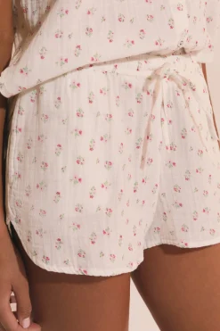 Short de pyjama à motifs fleuris en gaze de coton