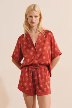Short de pyjama à motifs fleurs satiné