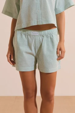 Short de pyjama à rayures avec coton gaufré