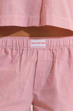 Short de pyjama à rayures avec coton gaufré