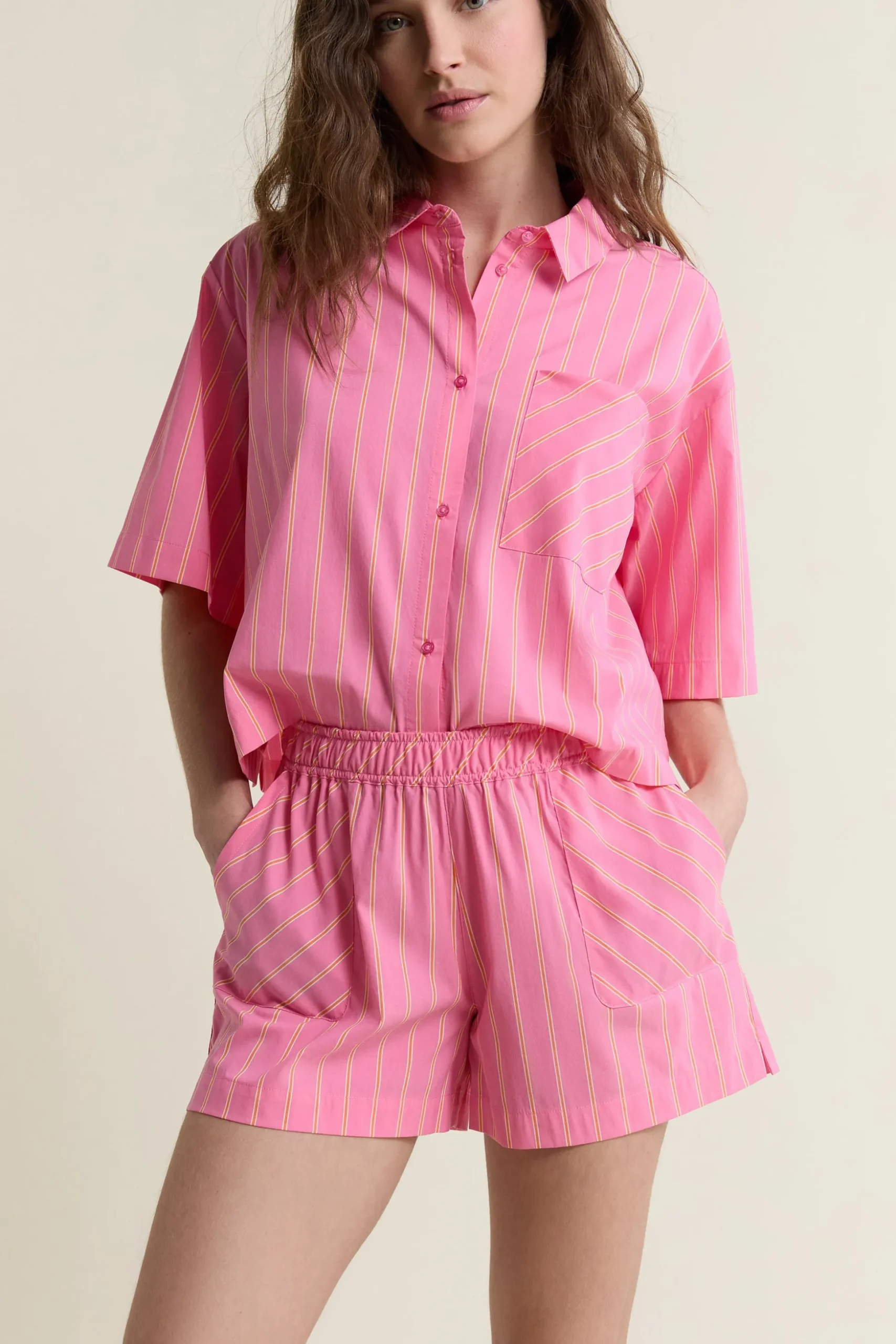 Short de pyjama à rayures avec coton