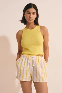 Short de pyjama à rayures en gaze de coton