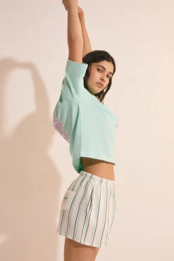 Short de pyjama à rayures en gaze de coton