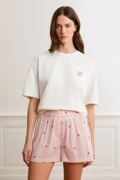 Short de pyjama à rayures et cœurs avec coton