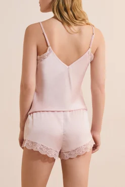 Short de pyjama satiné détails dentelle