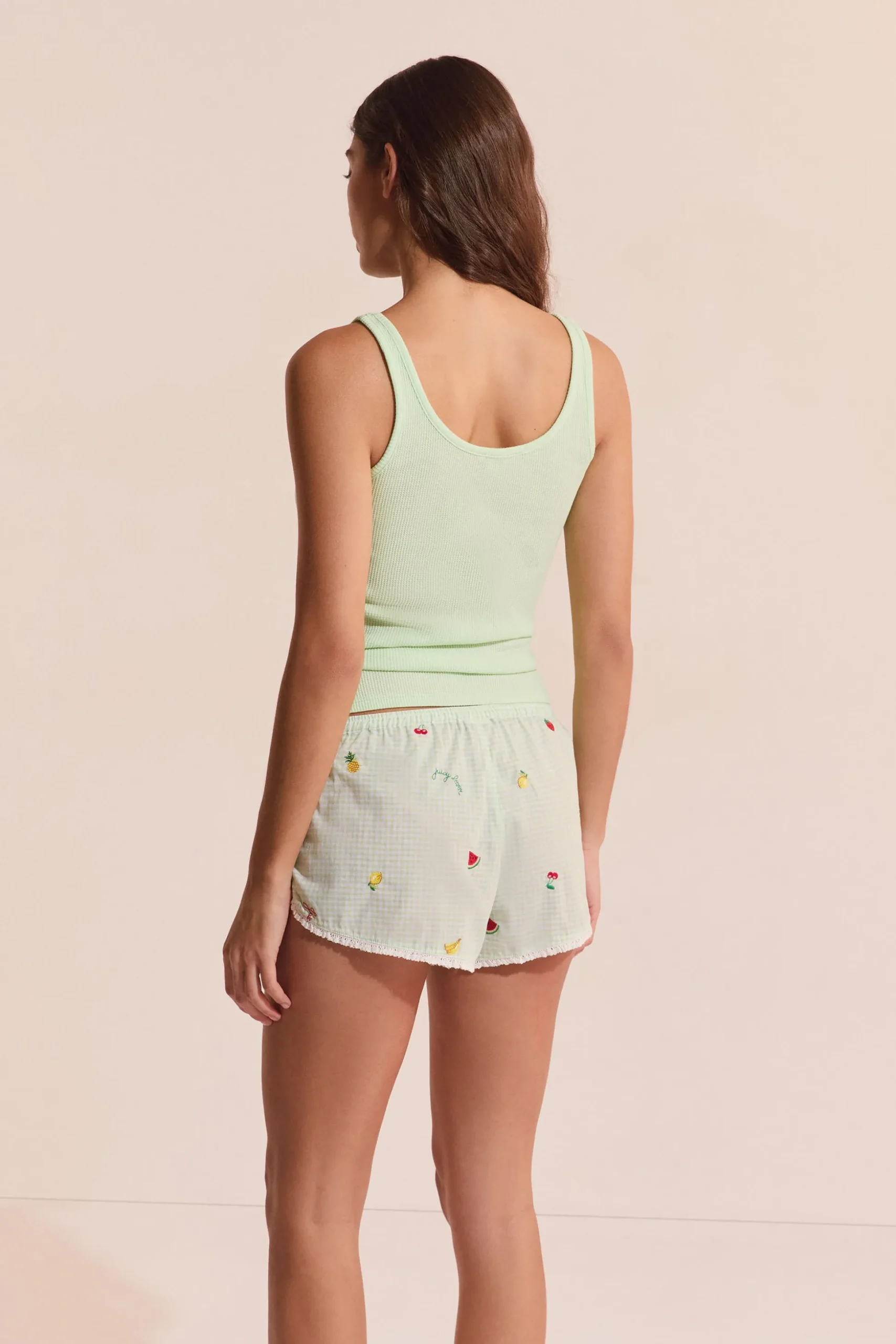 Short de pyjama vichy en coton à motifs fruits