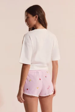 Short de pyjama vichy en coton à motifs fruits