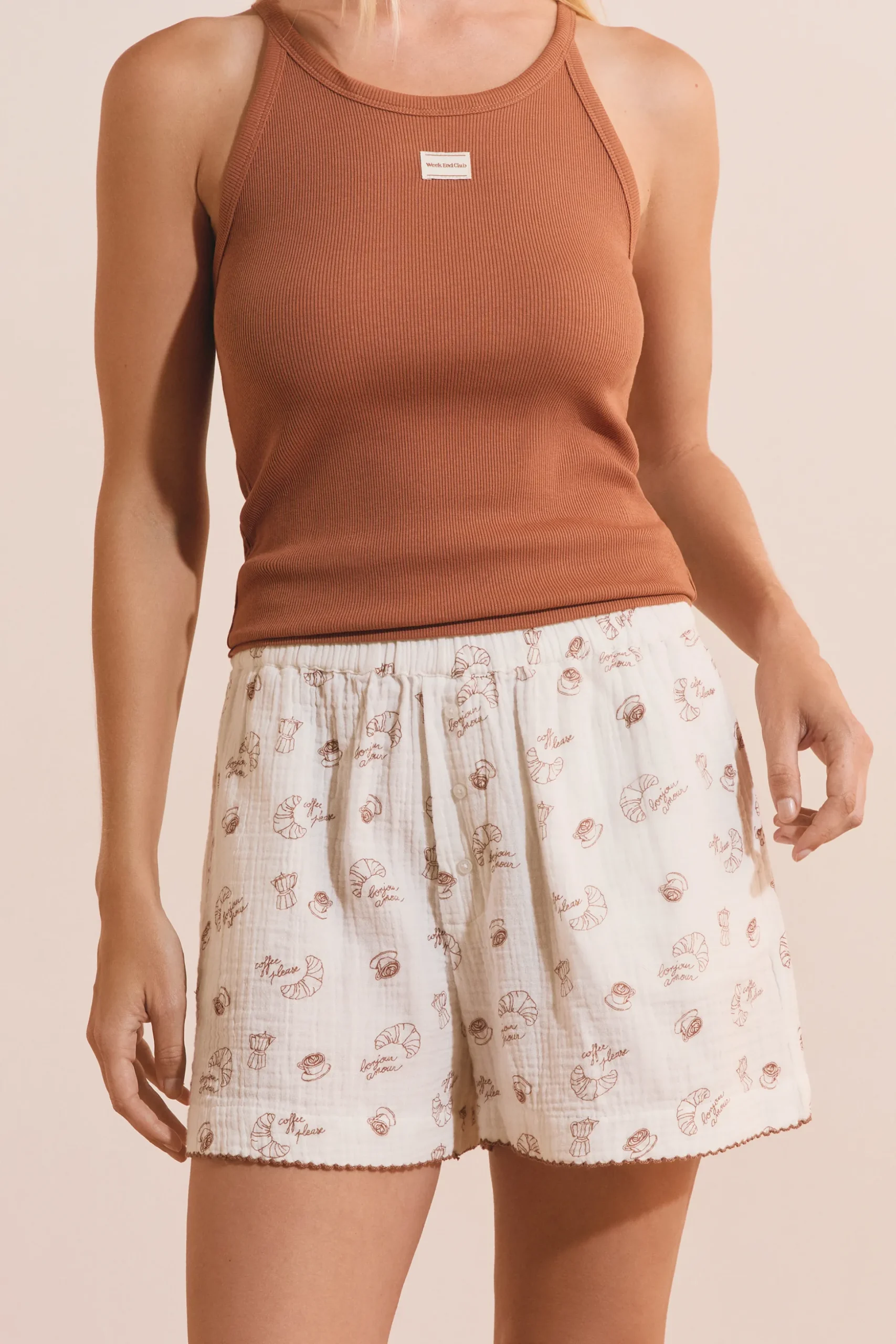 Short en gaze de coton à motifs croissants