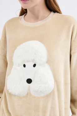 Sweatshirt à manches longues à motif chien effet velours
