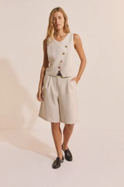 Top croisé boutonné en lin