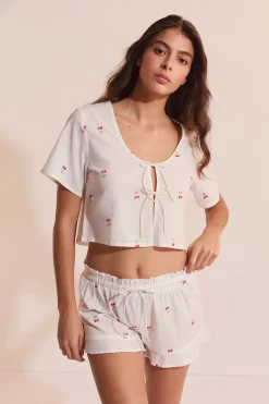 Top de pyjama en coton à motifs cerises