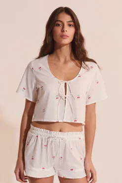 Top de pyjama en coton à motifs cerises