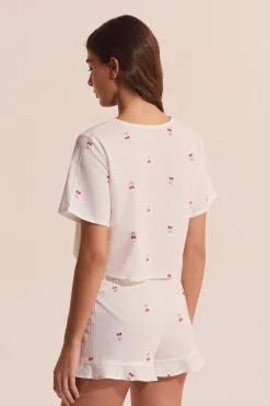 Top de pyjama en coton à motifs cerises