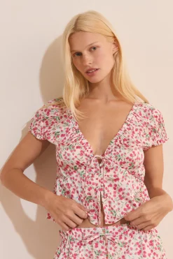 Top manches courtes à motifs satiné