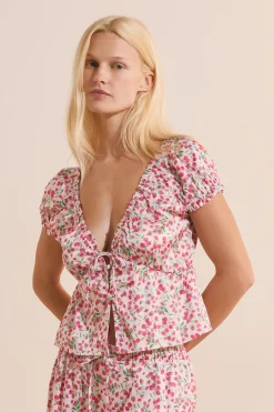 Top manches courtes à motifs satiné