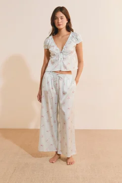 Top manches courtes satiné à motifs