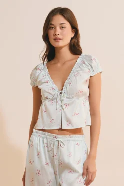 Top manches courtes satiné à motifs