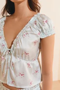 Top manches courtes satiné à motifs