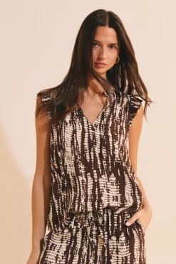 Top à manches volantées à motifs