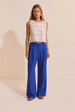 Top sans manches détails broderie anglaise