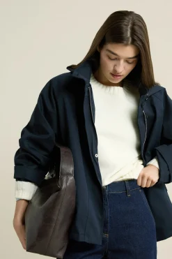 Trench court à capuche avec coton