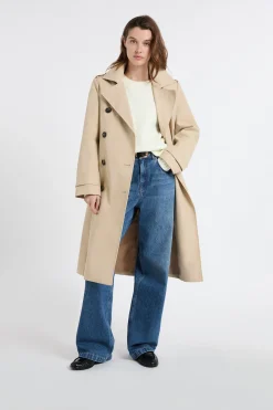 Trench long avec ceinture avec coton