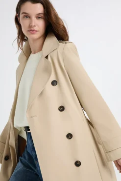 Trench long avec ceinture avec coton