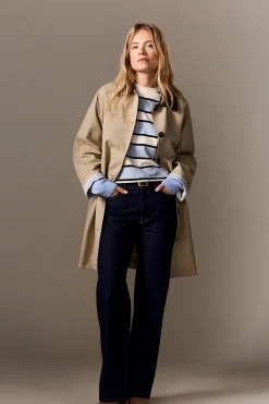 Trench long avec coton à col contrasté