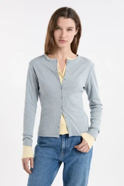 T-shirt boutonné à manches longues en coton