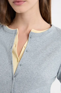 T-shirt boutonné à manches longues en coton