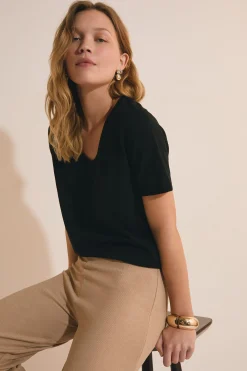 T-shirt col V en coton