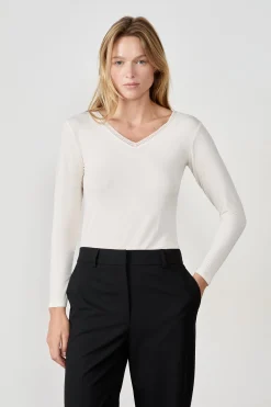T-shirt col V maille thermique