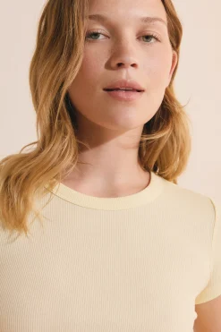 T-shirt de pyjama col rond avec coton côtelé