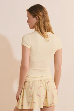 T-shirt de pyjama col rond avec coton côtelé