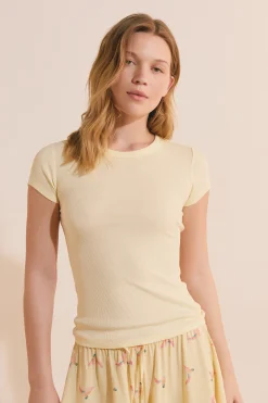 T-shirt de pyjama col rond avec coton côtelé
